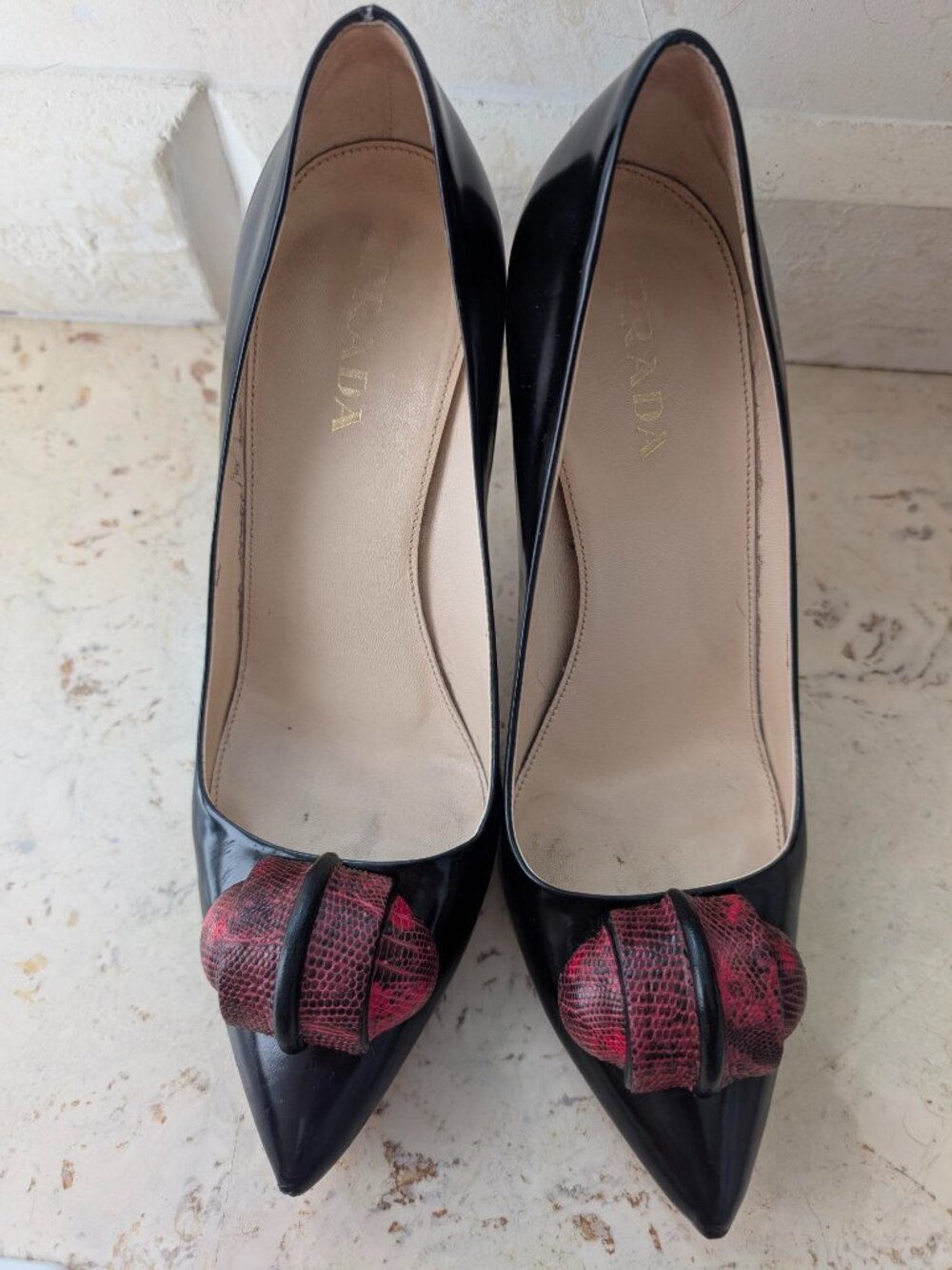 Archival Prada FW08 Runway Bauble Pumps in Nero/Tamarindo Lizard (Size 39)